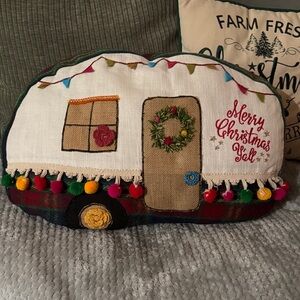 Festive Holiday Camper Pillow with Multicolor Accents